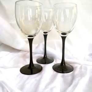 Vintage Black Stemware  8" Wineglasses Made in France - set of 3